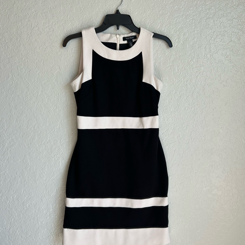 White House Black Market Black and Cream lined Dress size 0